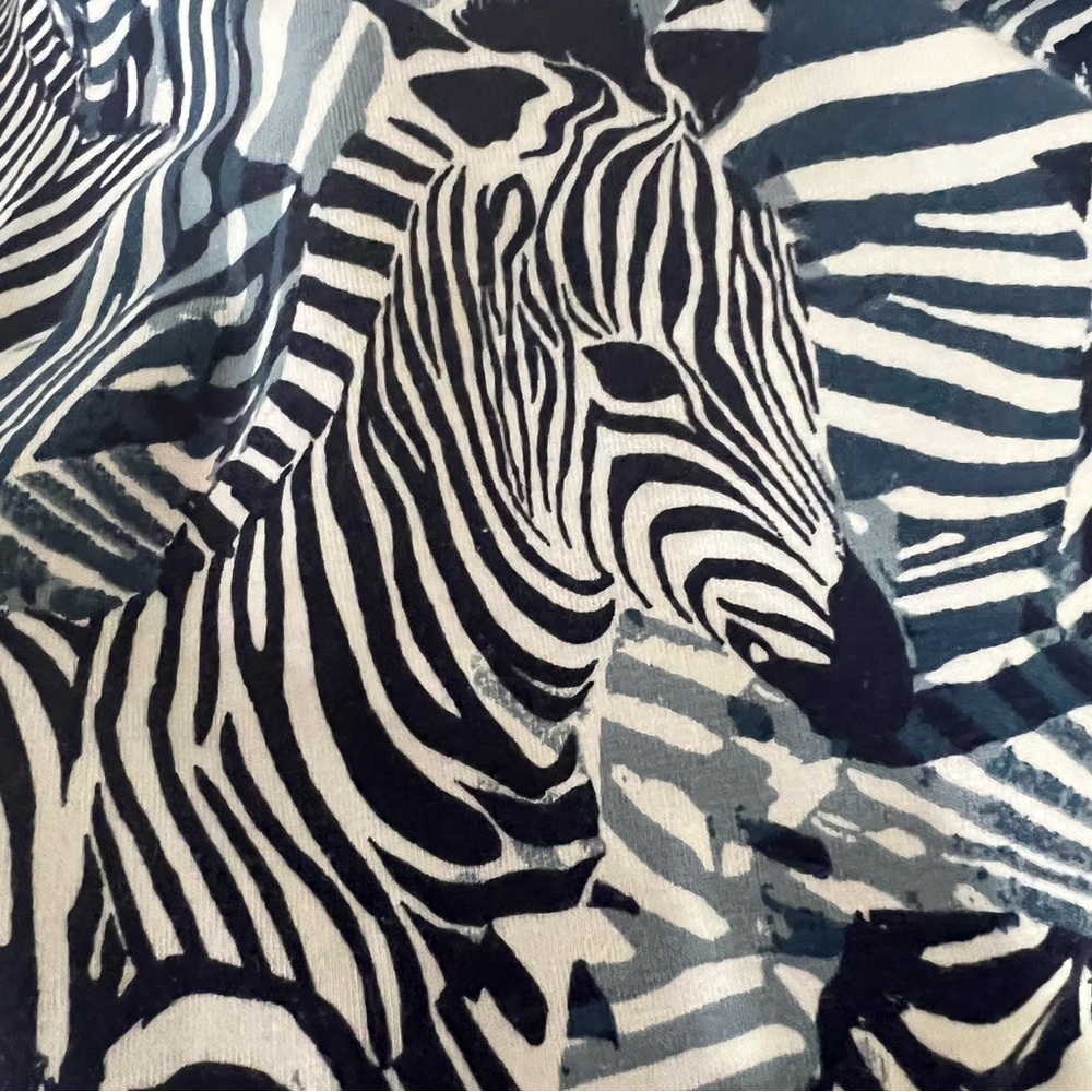 Weekends by Chico’s Zebra Print Top Size 2 (Med) Safari Zoo Animal Artsy Blue H8 - Picture 6 of 8